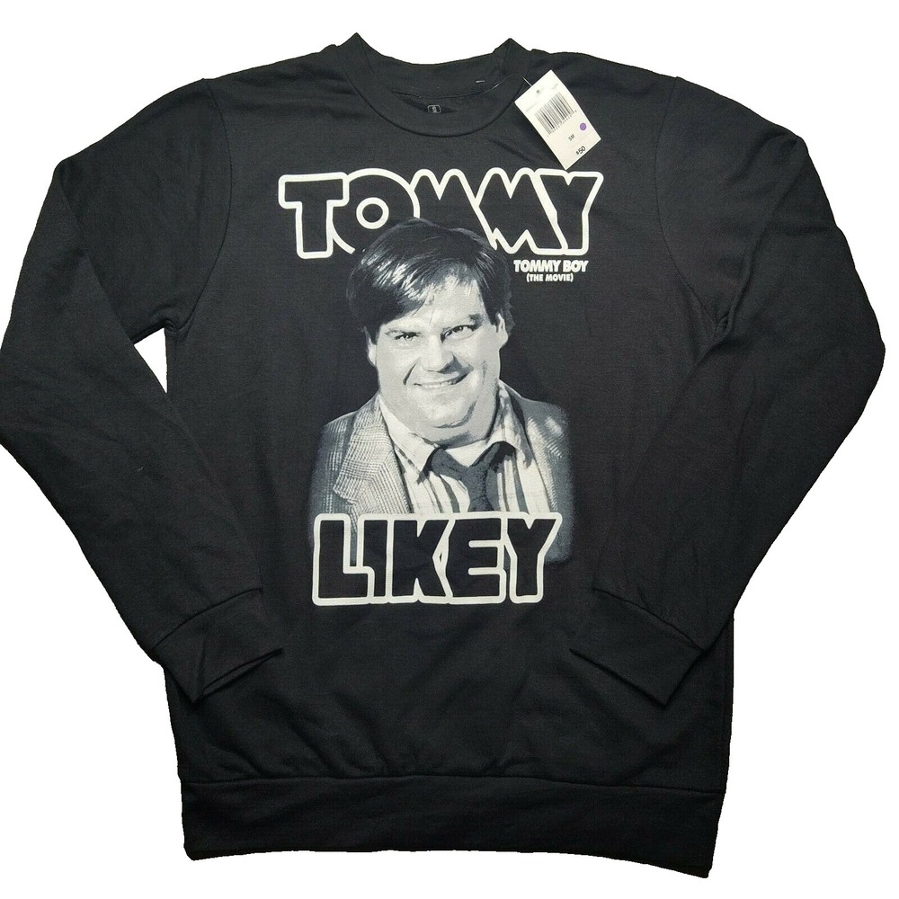Tommy Boy Movie Men Small TOMMY LIKEY Chris Farley Black Sweatshirt NEW